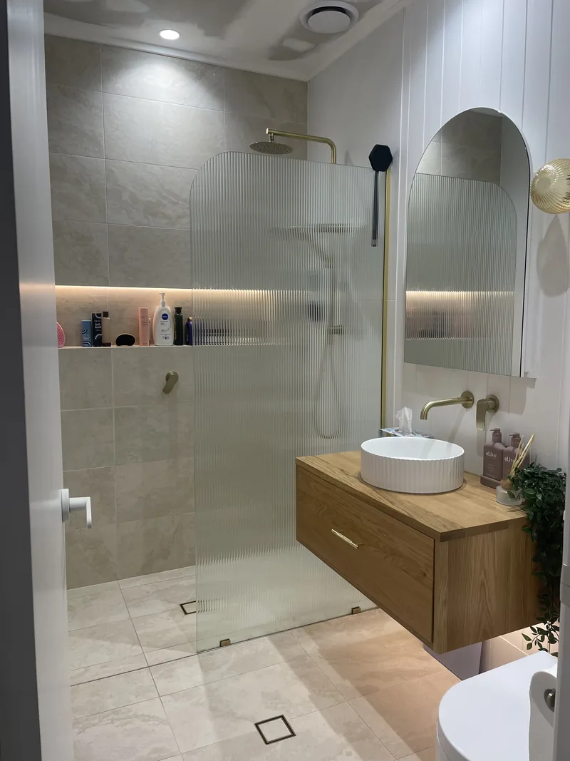 The completed bathroom, looking through to the shower